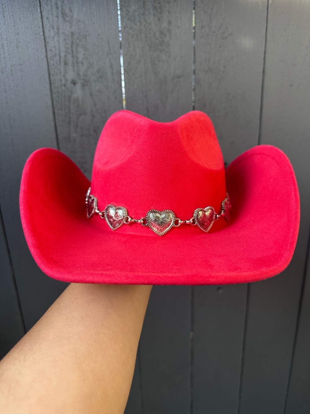 New! Red Cowboy Hat with Heart Concho Band